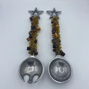 Set vielseitige Aluminium Perlen Draht gewickelt Salat Servier Löffel Vintage Dekor - Bild 1 von 5