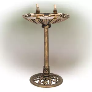 33 In. Tall Outdoor Vintage Birdbath with Bird Figurines Yard Statue - Picture 1 of 12