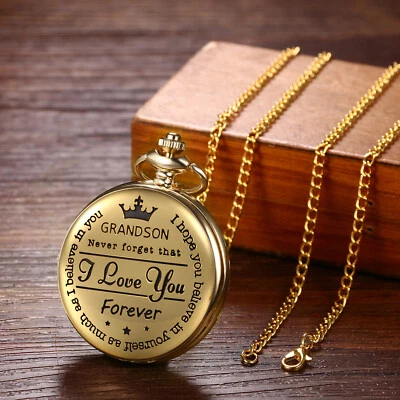 To My Grandson Arabic Numerals Dial Quartz Pocket Watch from Grandpa Grandma - Image 1 of 4
