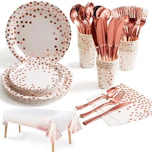141 Pieces Rose Gold Party Supplies Party Dinnerware Sets Paper Plates Napkin... - Picture 1 of 9