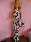 Supersize Barbie clothing for 18" doll Flowered Pink Cross Strap Gown & Handbag