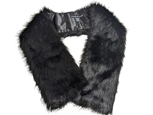 Unreal Fur Faux Fur Black Stole Collar Winter Black Scarf 39" Long Slit To Tie - Picture 1 of 9
