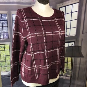 Croft & Barrow PXXL NWT Sweater Window Pane Dark Red Burgundy 🧡🧡 - Picture 1 of 8