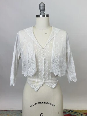 Antigua blusa victoriana eduardiana blanca hecha de intrincado encaje filete Foto 1 de 4