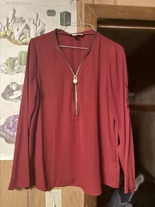 NWOT/Michael Kors Red Half Zip Blouse Size Medium - Picture 1 of 3