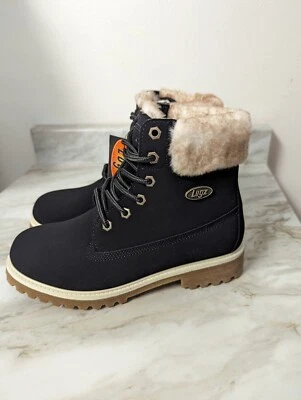 Lugz Women Sz 7.5 Convoy Faux Fur Trimmed Black Lace Up Water Resistant Boots - Image 1 of 4