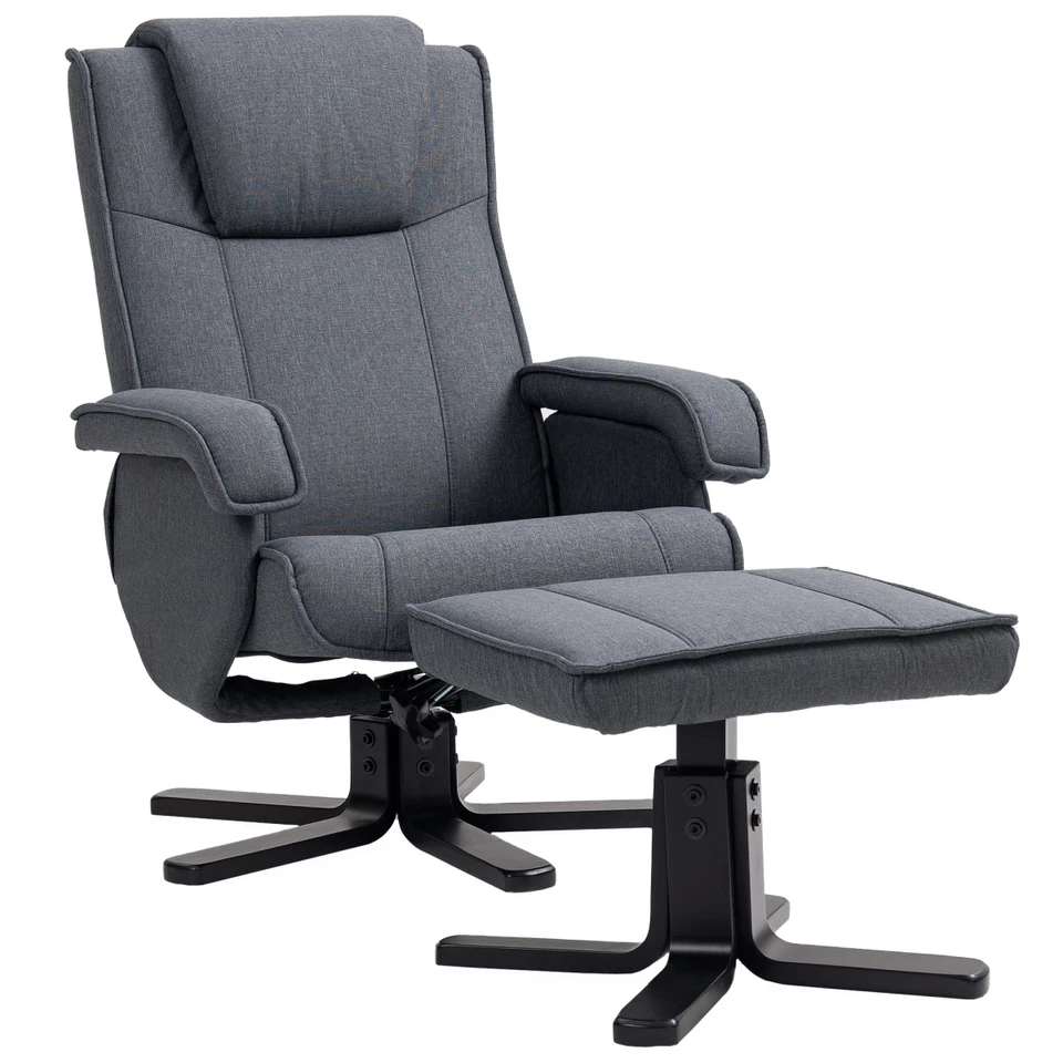 HOMCOM Swivel Recliner Chair with Footstool Linen Upholstered