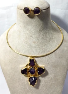 amethyst rough hasli With Stud  nekline hasli  Stone Jewelry For Gift  Jewellry. - Picture 1 of 8