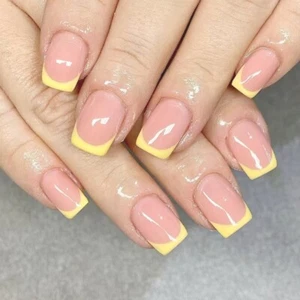Square Press on Nail Artificial Fake Nail Tips Full Cover Yellow False Nail - Picture 1 of 8