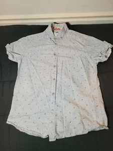 Denim & Flower Button Up Men's Gray Birds Small Pattern Preowned 0458 - Picture 1 of 11