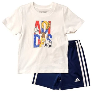 Adidas Toddler Boys White All Sports Graphic Tee Shirt & Shorts Outfit Set 3T - Picture 1 of 2
