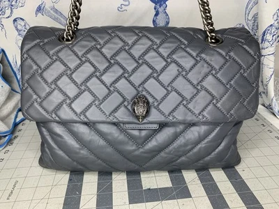 KURT GEIGER LONDON Leather Soho Quilted Shoulder Bag Gray 15”x9”x5.5” - Image 1 of 4