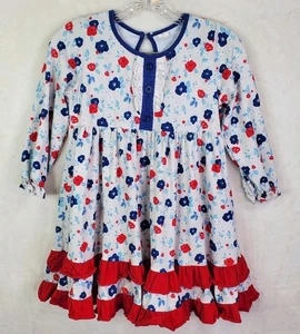 Boutique Girls Dress Ruffle Accent Stretchy Cotton Long Sleeve Sz 8 Floral - Picture 1 of 7