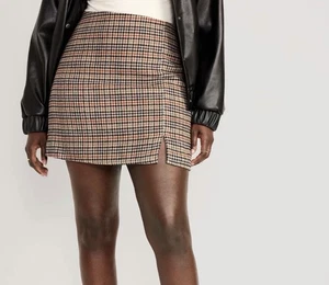 Old Navy High Waisted Fitted Mini Skirt Brown Plaid Houndstooth XL Y2K Aesthetic - Picture 1 of 7