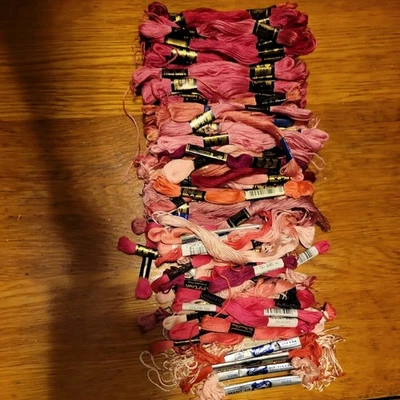 DMC Embroidery Thread Floss Lot, Pink, 80+ Skeins, 6 strands - Image 1 of 4