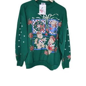 NUEVO CON ETIQUETAS Sudadera Vintage KMart Cascanueces Oso de Peluche Cuello Redondo Verde Grande Para Mujer  - Imagen 1 de 11