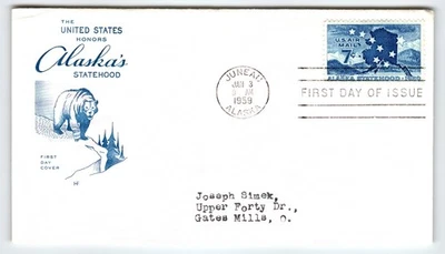 Scott #C49 1959 Alaska Statehood 7c Air Mail First Day Cover FDC Polar Bear - Image 1 of 2