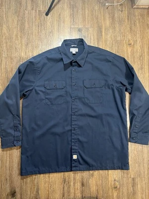 Camisa de trabajo Carhartt sarga abotonada para hombre 2XL azul relajado occidental S224 NVY Foto 1 de 4