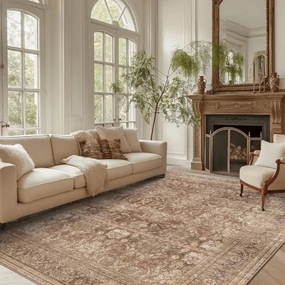  Tapetes de área 6x9, tapete lavável ultra macio 6' x 9' (retangular) vermelho-tijolo/antigo - Imagem 1 de 4