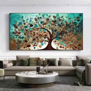 Tree of Life Landscape Flowers Wall Art Canvas Painting Posters and Prints - Picture 1 of 10