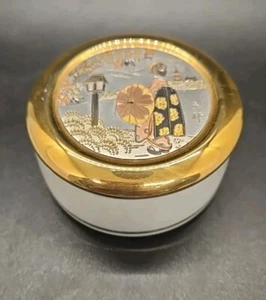 Vintage Chokin Art 24kt Gold Weiß Schmuckstück Nox Rund Darstellung Dame - Bild 1 von 6