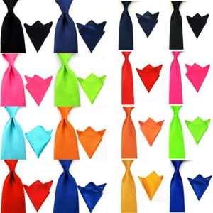 Men Satin Solid Color Tie Necktie Pocket Square Handkerchief Ties Wedding Set - Picture 1 of 14