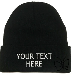 Custom Embroidery Beanie Personalized Embroidered Beanie Knit Cap w/Cuff Black - Picture 1 of 10
