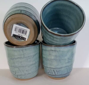 Teetassen Miya 4 blau Steinzeug Japan neu 116-002 glänzende Glasur brauner Rand 6 fl. Oz. - Bild 1 von 5