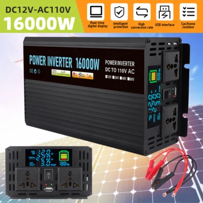 16000W Car Power Inverter DC 12V To AC 110V Pure Sine Wave Solar Converter LCD - Image 1 of 4