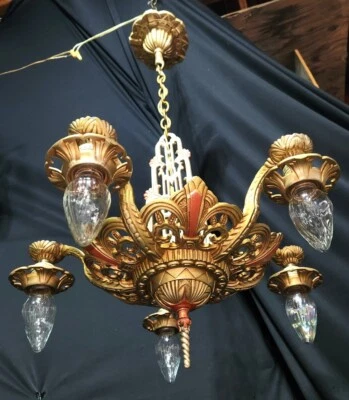 ANTIGUA LÁMPARA DE TECHO DE HIERRO FUNDIDO ART NOUVEAU Foto 1 de 4