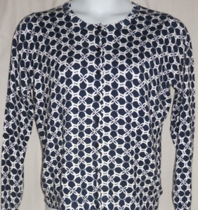 Charter Club Fine Knit Cardigan Rayon/Nylon Sweater Sz. XL Navy Blue / White