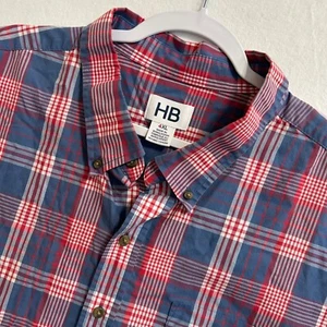 Harbor Bay Shirt Mens 4XL Button Down Red Blue Madras Plaid HB - Picture 1 of 8