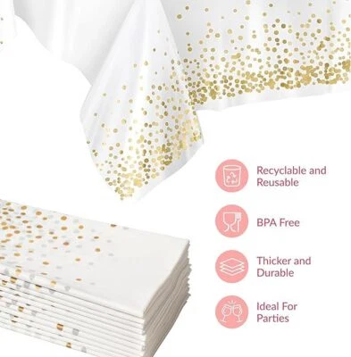 Disposable Tablecloth Platinum Rectangular Dot Printed Party Decoration 5 Pieces - Image 1 of 4