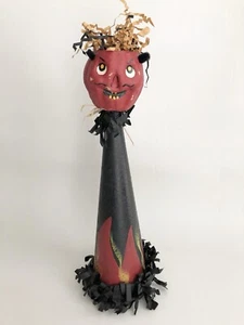 Seasons Gone By Halloween Paper Mache Devil On Stick In Flame Witch Hat Cone 12” - Picture 1 of 11