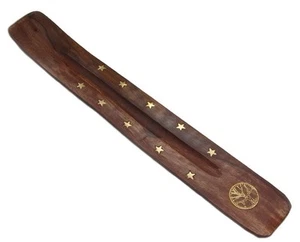 Flat Wooden Ashcatcher With Brass Inlaid Tree Of Life (Y86) - Picture 1 of 1