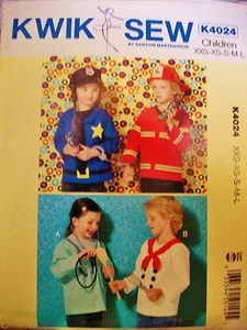 Kwik Sew 4024 Girls Boys Costume Tops Chef Police Dr UNCUT Size 3-4-5-6-7-8-10 - Picture 1 of 4