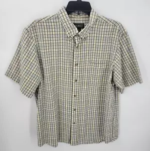 Eddie Bauer Shirt Mens Large Brown Plaid Seersucker Short Sleeve Button Up - Picture 1 of 8