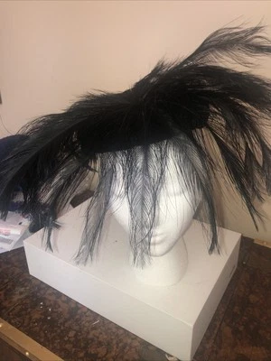 1960's Vintage Lane Bryant Black  Cartwheel Fascinator One Size. Feathers - Image 1 of 4
