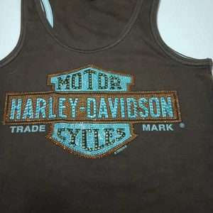 Camiseta sin mangas Harley Davidson 2007 pedrería brillo Y2K bronceada para mujer M mediana - Imagen 1 de 4