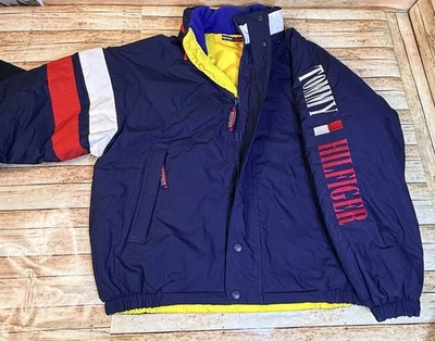 Vintage Tommy Hilfiger Sailing Gear Reversible Hood Zip Blue Yellow XXL 90’s - Image 1 of 4