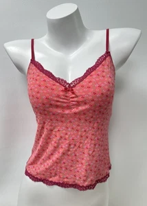 Vintage Y2K Victorias Secret Tank Top Pink Floral Lace Trim Size Small 2004 - Picture 1 of 12