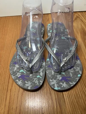 Chanclas Havaianas Slim Sandalias Para Mujer Talla 7/8 Gris Estampado Floral Pájaro Foto 1 de 4