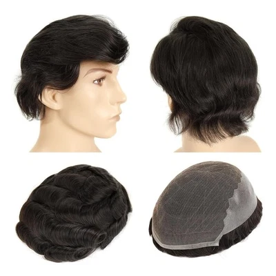 Toupee Swiss Lace Front Thin Skin Back and Side 8x10 Inch Base #1B Natural Black - Image 1 of 4