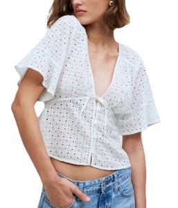Madewell Tie-Front Top in Eyelet White Size XL Beachy Boho Cotton Vacation - Picture 1 of 9