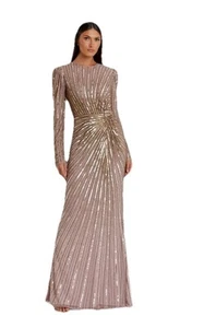 New Mac Duggal Embellish Puff Sleeve Side Knot Maxi Gown Mocha SIZE 4 $598 NoTag - Picture 1 of 10