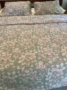 Ralph Lauren King Comforter Pink Sage Floral 100% Cotton Amaganset set shams - Picture 1 of 11
