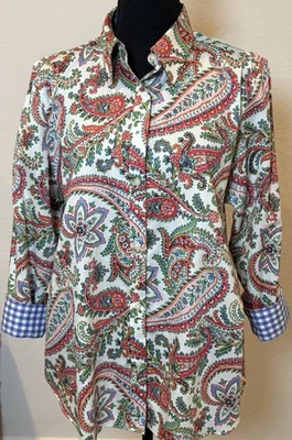 Blusa Chaps Colorida Paisley Botón Delantero Mangas 3/4 Talla XL Foto 1 de 4