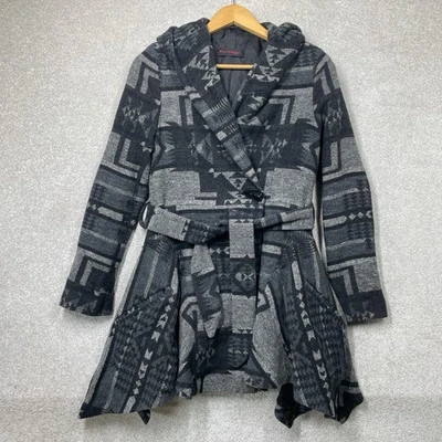 Miss Selfridge Grey Tones Coat Asymmetric Hood Belt Wool Blend Women’s Size Uk8 - Image 1 of 4