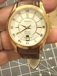 Seiko Premier Perpetual Calendar 6A32-00R0 Men's 40mm Gold watch need crown stem - Picture 1 of 11
