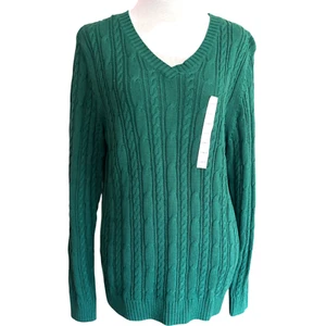 Croft & Barrow Pullover Pulli Zopfmuster V-Ausschnitt Gr. L grün weich Neu mit Etikett - Bild 1 von 11